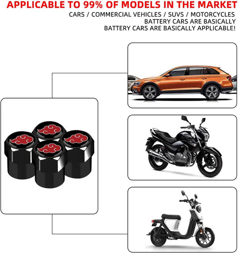 Naruto Anime Uchiha Black Tire Valve Caps – 4Pcs Car Valve Stem Caps for Cars, Bikes, Trucks & Motorcycles